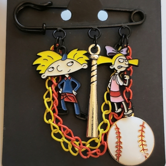 Handmade Jewelry - Handmade Hey Arnold Helga Charm Safety Pin Brooch